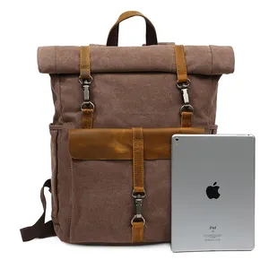 New Design Unisex Knapsack Rucksack Shoulder Bags Canvas Leather Backpack Large Capacity Hiking Backpack Travel Laptop Backpack