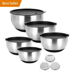 Nhà Máy Nhà Sản Xuất Salad Trộn Bát Với Vắt Thép Không Gỉ Trộn Bát Đặt Với Nắp - Product Image 1