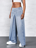 Femmes Y2K Style Regular Fit Casual Simple Automne Tissé Denim Pantalon Taille Basse Jambe Droite Jeans avec Poche Avant Couverture