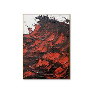 100% peint à <span class=keywords><strong>la</strong></span> main <span class=keywords><strong>peinture</strong></span> à l'huile abstraite 3D rouge noir mer vagues moderne mur Art luxe photo pour salon - Product Image 2