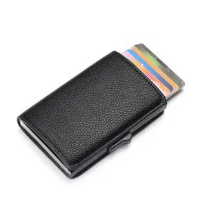 2022 yeni yüksek kaliteli RFID engelleme alüminyum Metal erkekler İş PU deri pop up anti-theft kredi kartlıklı cüzdan