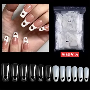 504Pcs Love Heart Hollow False Nail Tips, Designer Nails for Extension, French Nail Art Long Ballerina Fake Nail Tips