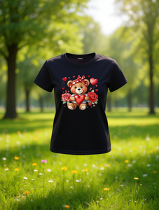 T-shirt da donna con stampa orsetto, manica corta, girocollo, casual estivo, in jersey di poliestere resistente, stampa digitale con motivo a personaggio - Product Image 2