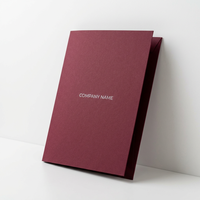 Carpeta de Papel Plegable Personalizada para Negocios, Color Borgoña, Laminado Mate, Papel Plateado, Logotipo Gratuito, OEM, ODM, Directo de Fábrica