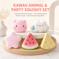 Ensemble de 5 jouets squishy Kawaii en forme d'aliments, boîte cadeau, cochon mignon, nuage, étoile, pastèque, fromage, pour présentation et vente au détail