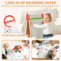 Jouet d'apprentissage vieux garçon filles tableau en bois et tableau blanc magnétique et support de papier de peinture chevalet enfants rouleau de papier à dessin