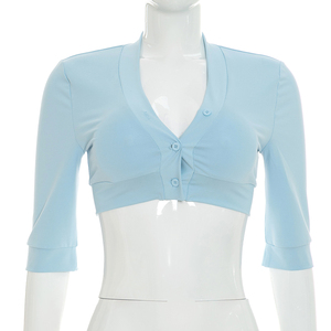 Viviblook Y26TP217 Top Corto Sexy de Verano para Mujer con Cuello en V y Botones - Product Image 1