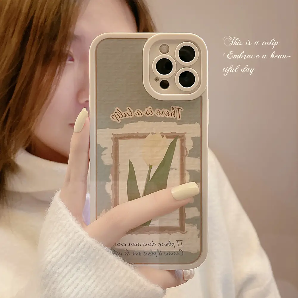 Retro dolce tulipano foto carta da parati arte ragazze fiori custodia del telefono per iPhone 15 pro 14 plus 13 12 11 Pro Xs Max XR X Cover carina