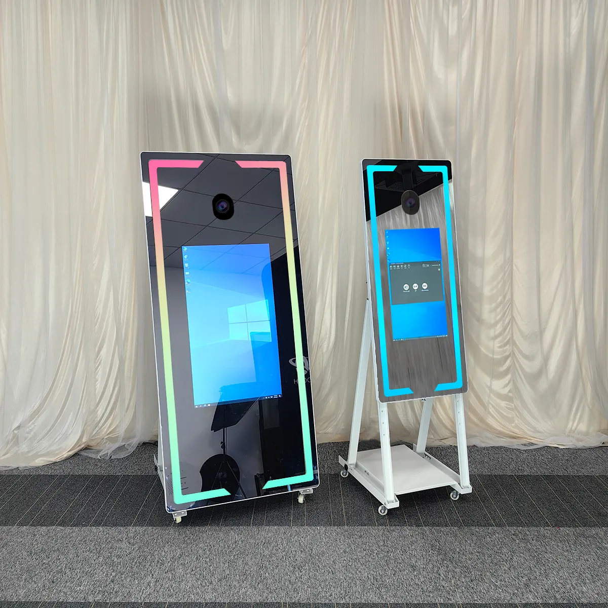 กระจก selfie พับได้มีกรอบไฟ LED สำหรับงานแต่งงานพร้อมกล้องและเครื่องพิมพ์