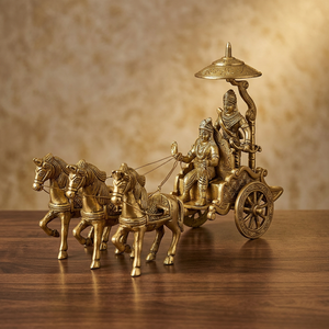 Arjun Rath traditionnel de luxe en laiton fait main, 4 chevaux, style vintage shabby chic, décoration pour la maison, le bureau, Diwali, mariage, Halloween - Product Image 6