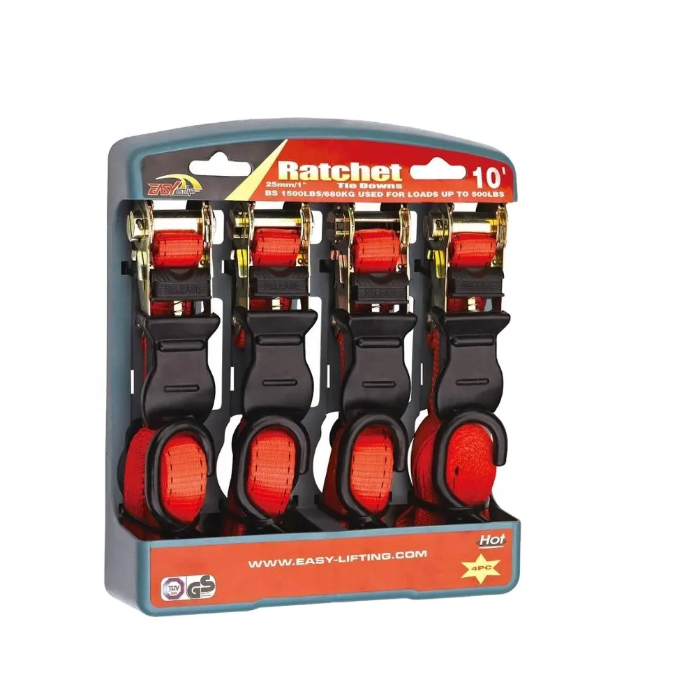 Ремни с храповым механизмом в комплект входят 4 высококачественных ремня С Храповым Механизмом 1 х 15 дюймов и мягкими ручками, красного цвета, 4 шт.