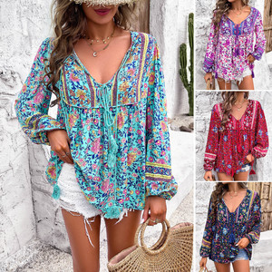 Camicetta Bohemien da <span class=keywords><strong>Donna</strong></span> <span class=keywords><strong>in</strong></span> Rayon di Alta Qualità 2026, Stampa Floreale, Manica Lunga, Scollo a V, Casual Estiva <span class=keywords><strong>in</strong></span> <span class=keywords><strong>Viscosa</strong></span> - Vendita Calda <span class=keywords><strong>in</strong></span> Australia - Product Image 2