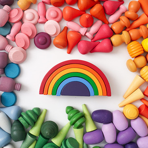 Juego de bloques de construcción de madera, 200-400 piezas, formas creativas de arcoíris para niños de 2 a 6 años, juguete unisex - Product Image 2