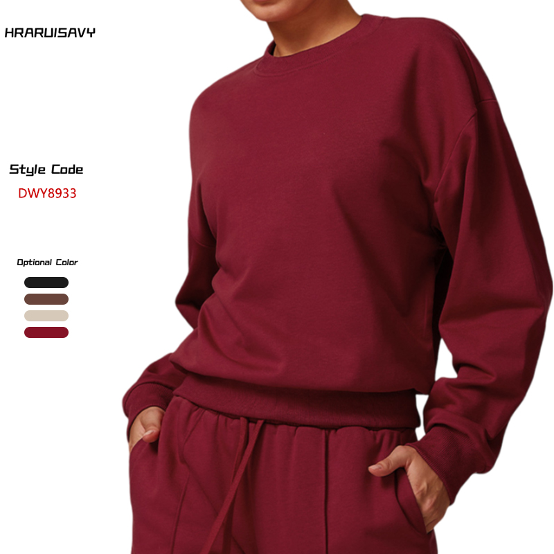 New Women's Breathable Quick Dry Loose Relaxed Long Sleeve Open Umbilical Top Fitness Training Round Neck Yoga Sweatshirt