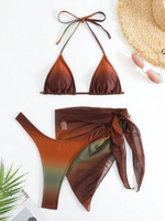 Ensemble de maillot de bain trois pièces sexy pour femme, col en V, avec paréo en maille, imprimé respirant, vente en gros, logo personnalisé