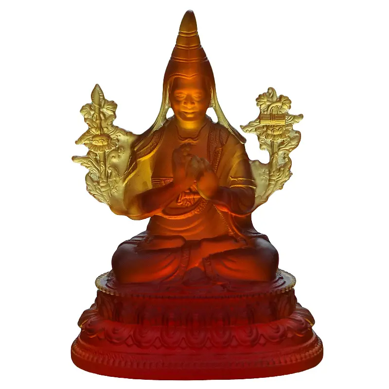 Vendita diretta in fabbrica di puro offerte fatte a mano di statue di Buddha Tsongkhapa smaltate per la decorazione domestica