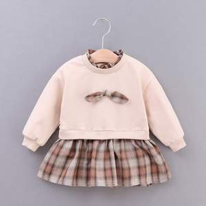 Nuevos Productos de Moda, Sudaderas con Decoración de Lazo en Colores Personalizados para Niños y Niñas, Conjuntos de Vestidos a Cuadros - Product Image 1