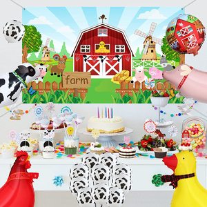 Set per Festa di <span class=keywords><strong>Compleanno</strong></span> a Tema Animali della <span class=keywords><strong>Fattoria</strong></span> LEMON, Decorazioni con Sfondo Stalla, Articoli per Feste a Tema Mucca per Bambini - Product Image 6