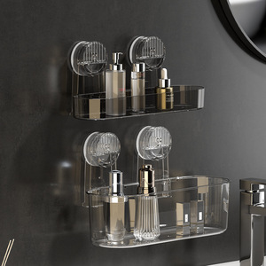 Étagère de rangement murale pour salle de bain à ventouse, ovale, transparente, grise, durable, installation sans perçage - Product Image 1