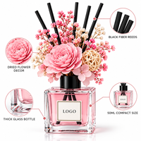 Diffuseur de parfum d'ambiance de luxe en verre de 50 ml avec fleurs séchées, huile essentielle d'aromathérapie, désodorisant d'intérieur