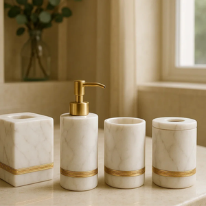 Fournitures en gros pour salles de bain, ensemble de salle de bain OEM ODM personnalisé, organisateur de salle de bain de haute qualité, ensemble blanc de luxe - Product Image 2