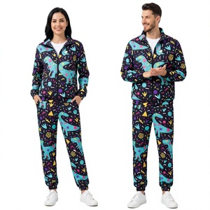 Ensemble de survêtement unisexe Y2K avec imprimé dinosaure de dessin animé, imperméable, streetwear, hiver, veste zippée, pantalon, logo sur le devant - Product Image 1