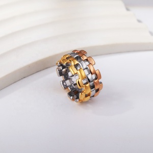 Nouvelle bague large et épaisse en acier inoxydable à motif géométrique de style européen, plaquée or 18 carats, bijou étanche pour empilage de doigts - Product Image 6