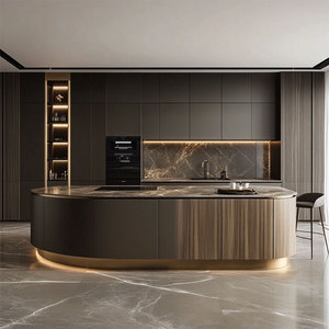 جزيرة مطبخ دائرية بتصميم خشبي، مجموعة كاملة من خزائن المطبخ المعيارية - Product Image 1