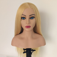 Nouvelle tête de mannequin de formation pour coiffeur, visage européen, cheveux longs blonds, 100% cheveux humains, avec épaules