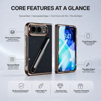 Coque antichoc en PC avec bords électroplaqués, protection d'écran, emplacement pour stylet et support pour 18 Ultra Fold