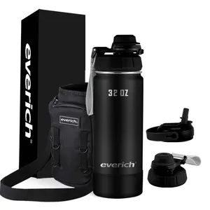 New Design Double Wall Stainless Steel Vacuum Insulated 32oz Sports Water Bottle With Lock Lid And Sleeve