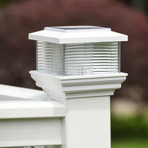 Groothandel Belangrijkste Gate Vierkante Ip44 Waterdichte Houten Hek Vinyl Post Pijler Lamp Tuin Outdoor Top Led Wit Solar Bericht Lichten