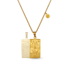 Collar con colgante de acero inoxidable para mujer, Horóscopo cuadrado del zodiaco chapado en oro PVD simple de 316L - Product Image 1