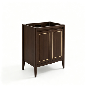 Mueble de Baño Rústico de Madera Maciza con Detalles en Dorado Marrón, Espejo Incluido, 2 Cajones con Cierre Suave, Tiradores Cromados Pulidos, para Colocar en el Suelo - Product Image 2