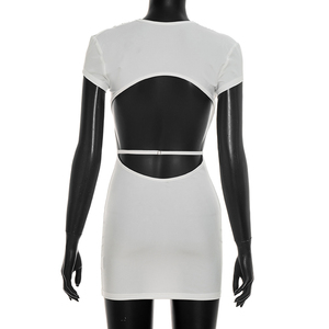 Viviblook J26DS205 Vestidos de verano para mujer, nuevo vestido ajustado mini sin espalda con cuello cruzado en V y manga corta de color sólido para damas - Product Image 6
