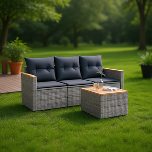 Conjunto de Sofá de Jardín de Ratán Gris de 3 Plazas, Muebles de Exterior Resistentes a la Intemperie, Diseño Contemporáneo - Product Image 2