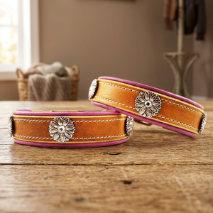 Superior Quality 100% Genuine Cow Leather Extra Soft Padded <b>Dog</b> <b>Collar</b> Concho Decoration Solid Rivet Wholesale Manufacturer - Product Image 3