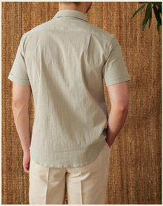 <span class=keywords><strong>Camicia</strong></span> Estiva da Uomo Slim Fit in <span class=keywords><strong>Seersucker</strong></span> con Colletto Camp, Traspirante, di Alta Qualità, Versatile, per Business, a Maniche Corte - Product Image 6