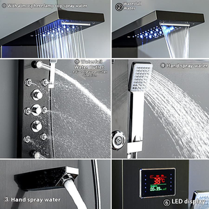 Set Panel Pancuran kamar mandi pintar baja tahan karat hitam mewah keran termostatik hujan dinding serbaguna untuk Hotel - Product Image 3