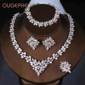 Conjunto de Collar, Pendientes, Pulsera y Anillo de Latón con Circonita OUGEPHELI para Mujer, Novia, Boda, Cena, Fiesta - Product Image 1