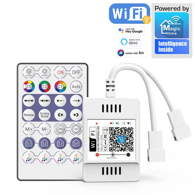 SPI RGBIC WIFI BT Double-End Music Dream Color Controller with Timing Remote Control App Connectivity