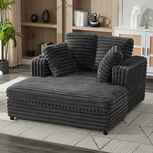 Chaise longue moderne en velours côtelé doux, surdimensionnée pour salon, bureau à domicile, avec porte-gobelets, poches latérales et USB - Product Image 2