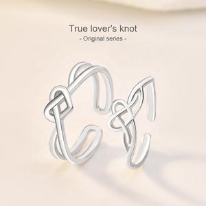 JA14 Simple 925 Plata de Ley True Lover's Knot Love Heart Shape Lover Pareja Anillos Set <span class=keywords><strong>Promise</strong></span> Wedding Bands para Mujeres Hombres - Product Image 1