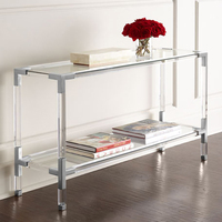 Meubles de salon modernes, table console double couche de luxe en acier inoxydable doré, acrylique transparent, solide et durable