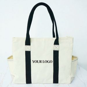Low Moq Custom Logo Eco-Friendly <b>Reusable</b> Cotton Canvas Shopping Multi-Pocket Tote <b>Bag</b> Due to Everyday - Product Image 1