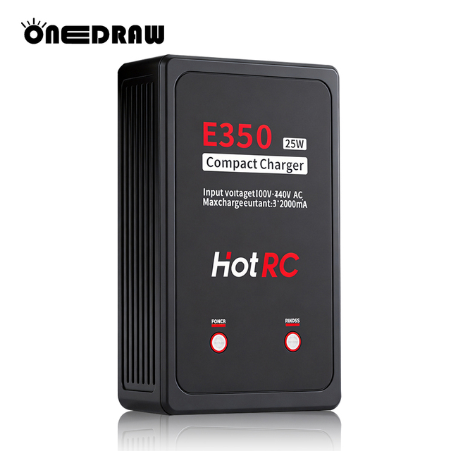 HOTRC E350 25W 2A Balance Charger Plug Play for 2S-3S 7.4V-11.1V for Compatible RC Lipo Battery for Drone RC Model Easy Use