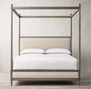 Lit double en bois massif sculpté de style américain rétro, surélevé, pour chambre à coucher, salon, appartement, villa, hôtel, personnalisation de meubles - Product Image 1