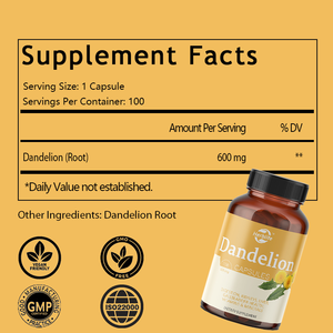 Cápsulas de Raíz de Diente de León Pura OEM/ODM, 530 mg, Raíz de Diente de León Seca, Productos Naturales Completos, Apoya la Inmunidad y la Digestión - Product Image 2