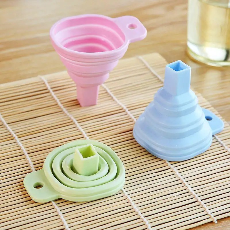 Factory Direct Food Grade Kitchen Accessories Solid Color Foldable Silicone Small Funnel