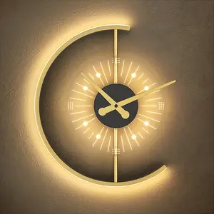 Éclairage de décoration de maison de luxe moderne applique murale horloge créative lampe murale dorée